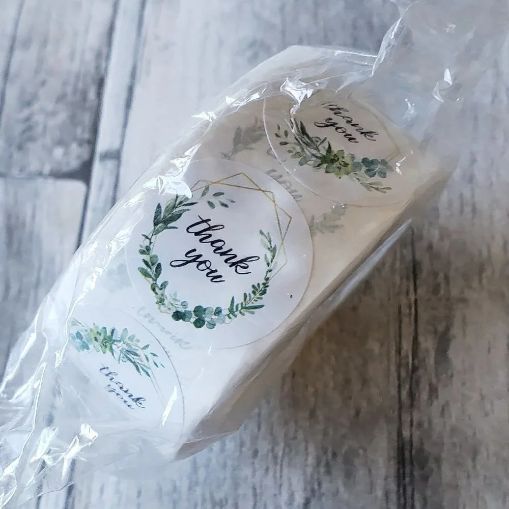 NWT - Thank You Stickers 1 inch Greenery Frames Sticker Roll 500PCS - 4 Designs